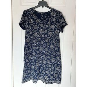 Purejill Button Back T-shirt Dress Blue Floral V-neck In Size Small